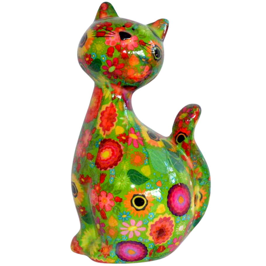 Sabo Spardosen Katze "Caramel"/ Grün mit Blumen