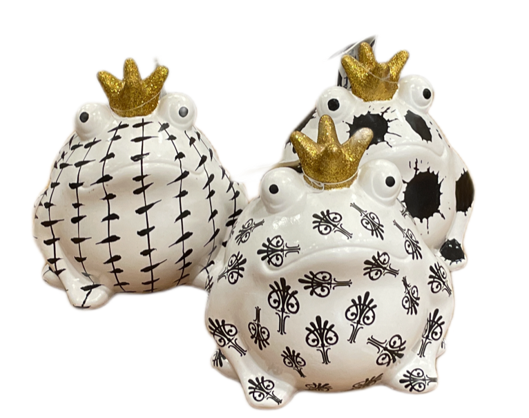 Sabo Spardosen Frosch mit Krone in „Weiß“ mit Strichen