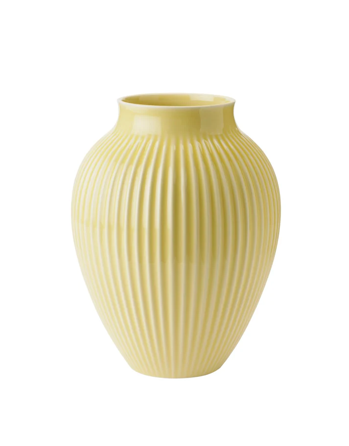 Keramikvase Gelb mit Rillen von Knabstrup