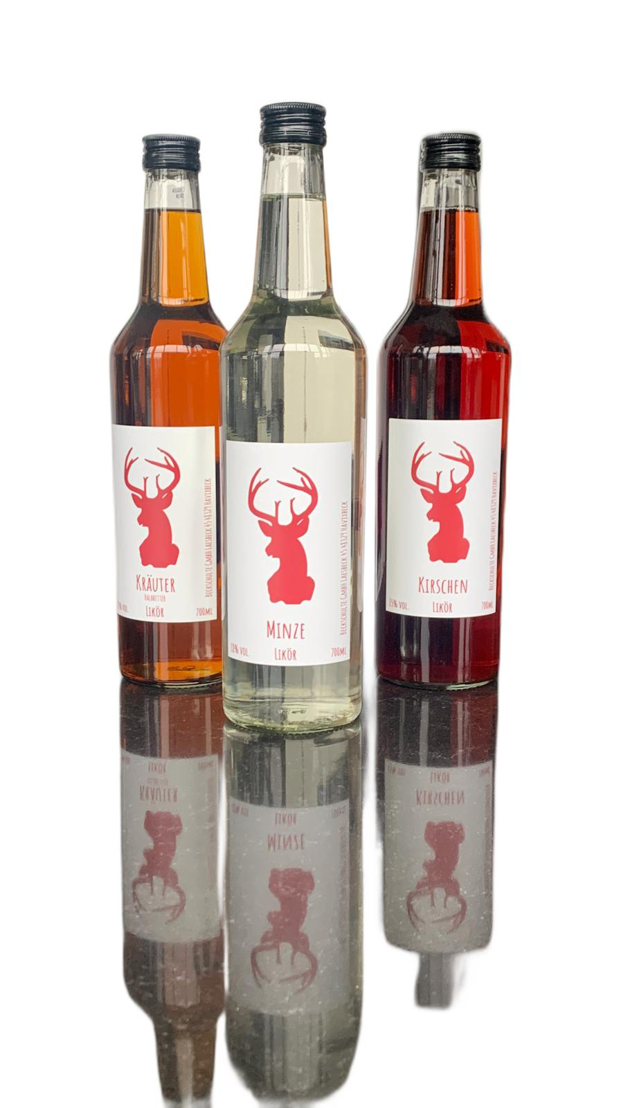 Geschenkbox 2 Flaschen Rotwein & Schnaps roter hirsch 4U zur Auswahl