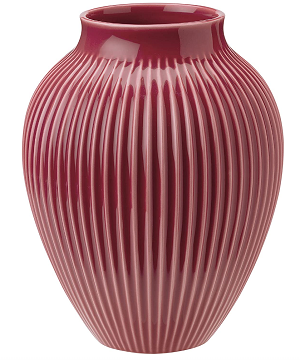 Knabstrup Vase mit Rillen, Bordeaux, Höhe 12,5 cm