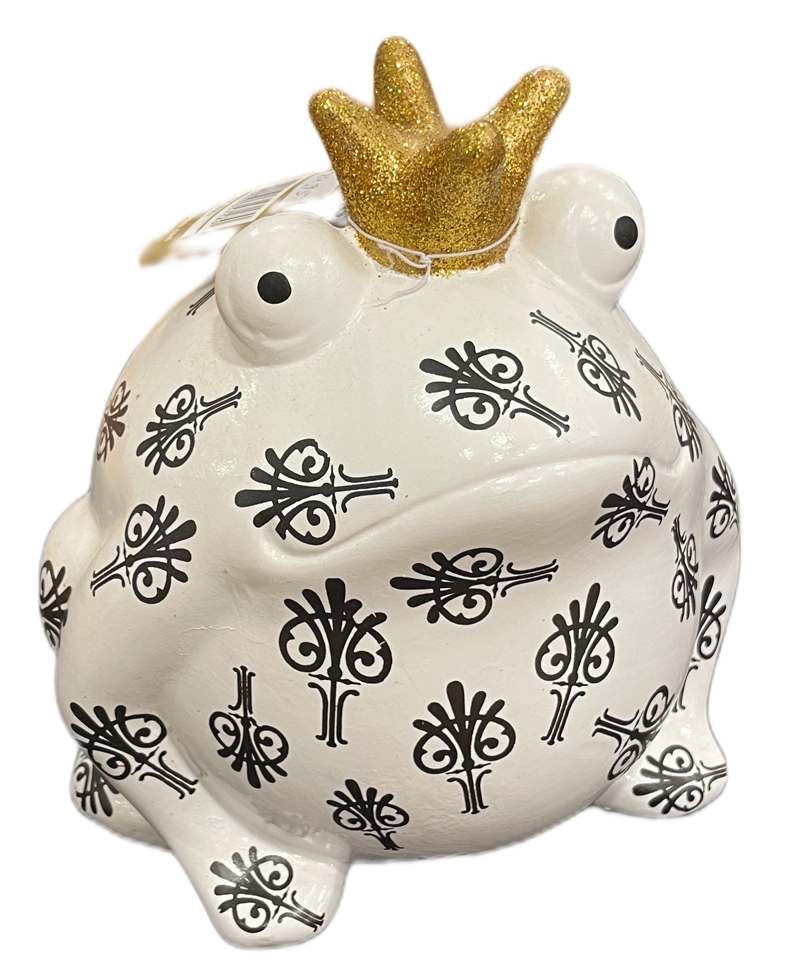 Sabo Spardosen Frosch mit Krone in „Weiß“ mit Muster
