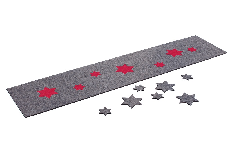 hey Tischläufer "Graphit" inklusive 7 Sternen in zweiter Farbe "Rot"