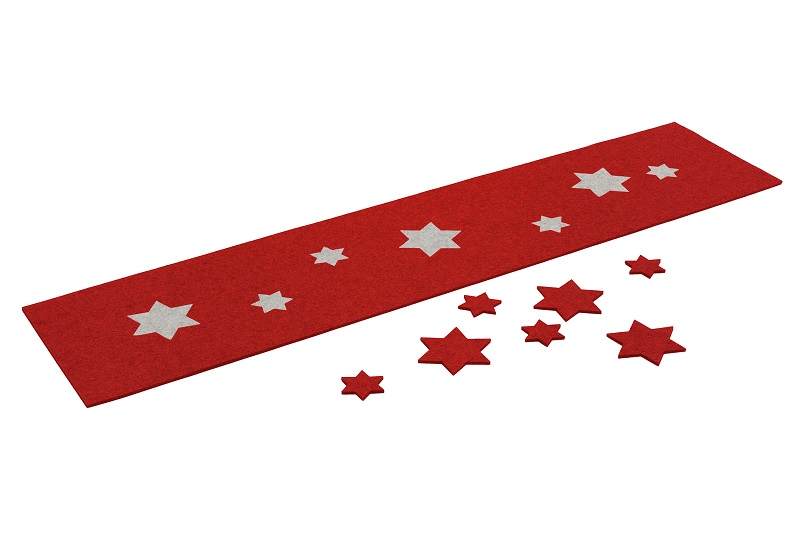 hey Tischläufer "Rot" inklusive 7 Sternen in zweiter Farbe "Hellmeliert"
