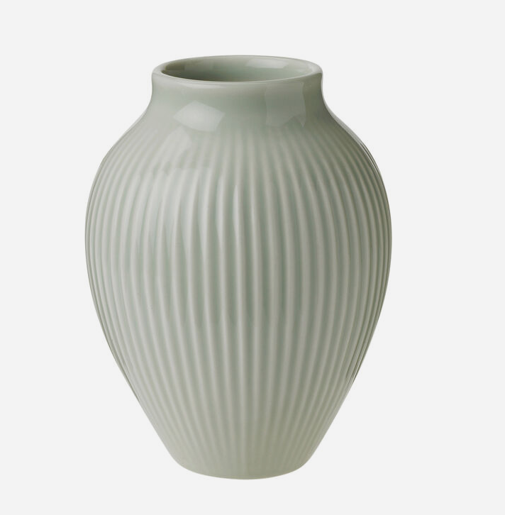 Knabstrup Vase mit Rillen , Minze, Höhe 12,5 cm