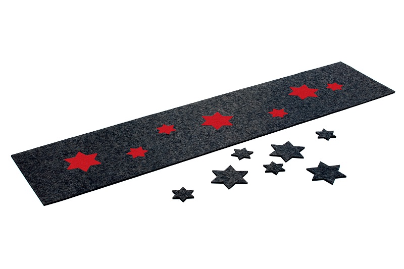 HEY Tischläufer "Anthrazit" inklusive 7 Sternen in zweiter Farbe "Mohnrot"