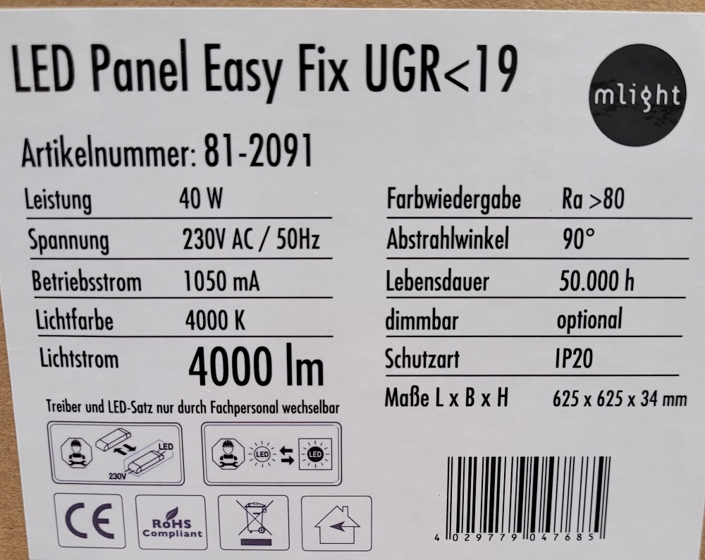 LED Deckenanbau Panel | Lichtfarbe 4000 K
