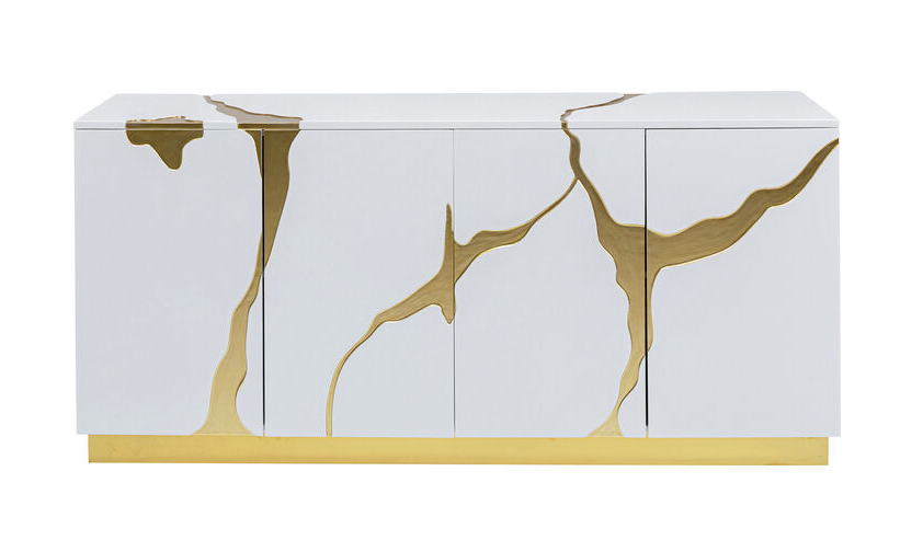 KARE Sideboard Cracked Weiß Gold 165x80cm